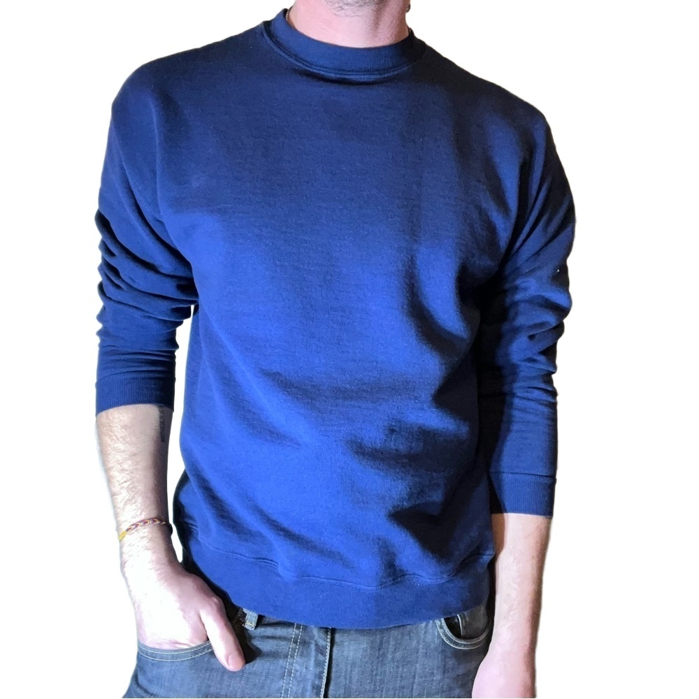 Hanes Mens Dark Blue Mock Neck Ribbed EcoSmart Sweatshirt Size Medium